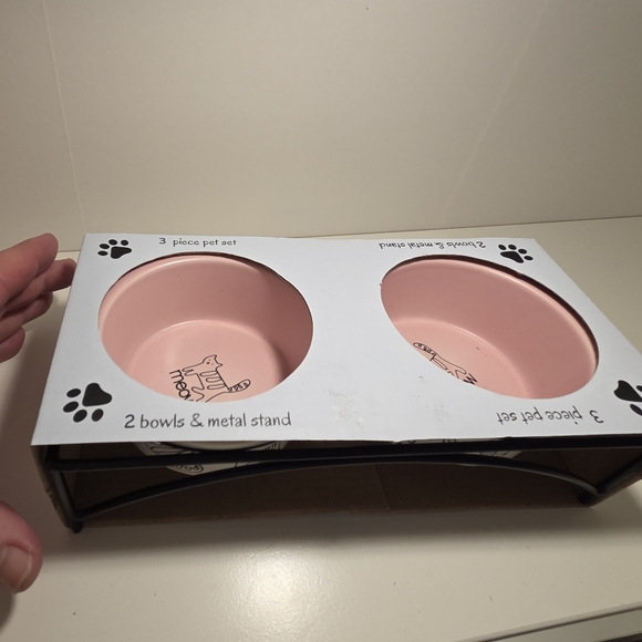 Ceramic Pet Bowl 3-Piece Set for Cats & Metal Stand New - Picture 3 of 6